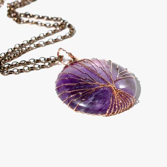 925 Silver Italian Large Amethyst Tree Of Life 20" Necklace - Picture 7 of 8